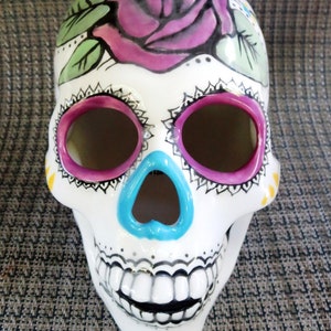 Unique, Artistic Hand Painted Ceramic Sugar Skull, Dia de los Muertos