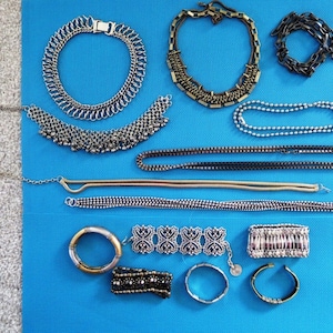 Vintage Silver Tone Bracelet and Necklace Lot Assorted Tribal Style