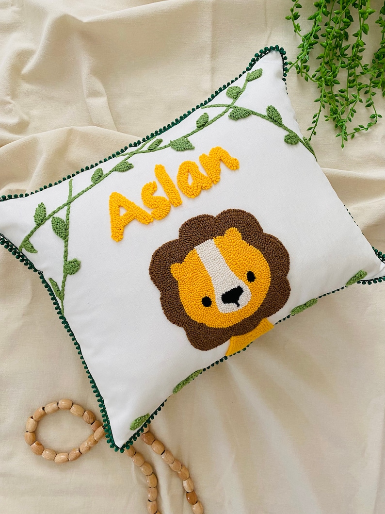 Lion Punch Needle Pillow | Punch | Punch Needle | Punch Needle Pillow | Punch Pillow | Nursery Punch Pillow | Baby Name Gift |Baby Punch Name | Baby Punch | Punch Baby Room | Punch Needle Decor | Punch Needle Art | Nursery Punch Decor