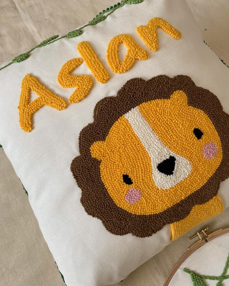 Lion Punch Needle Pillow | Punch | Punch Needle | Punch Needle Pillow | Punch Pillow | Nursery Punch Pillow | Baby Name Gift |Baby Punch Name | Baby Punch | Punch Baby Room | Punch Needle Decor | Punch Needle Art | Nursery Punch Decor