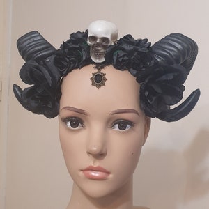 Gothic Headband Roses  Ram Horns Skeleton Sinister EvilGarland Satanic Headpiece