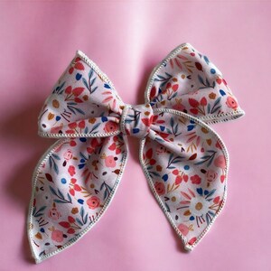 Hand-Tied Floral Cotton Hair Bow – Oversized Boho Spring Clip