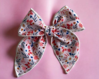 Hand-Tied Floral Cotton Hair Bow – Oversized Boho Spring Clip