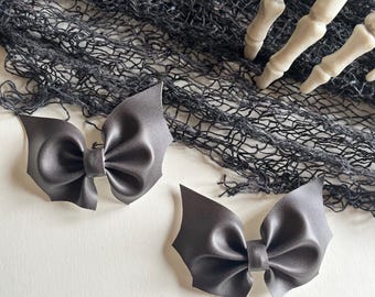Handmade Faux Leather Bat Wing Hair Bow, Spooky Halloween Accessory