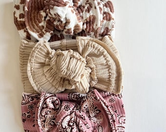 Western Rodeo Hair Bows, Cow Head Wrap, Paisley Pigtail Set,  Ruffle Bow on Nylon