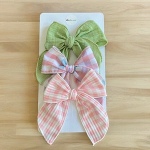 Cotton Knit Hair Bow: Gingham, Muslin, Plaid - Baby Girl Bow