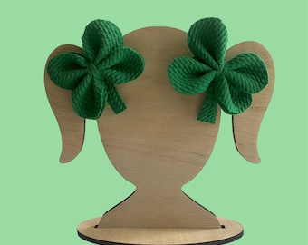 St. Patrick's Day hair bow, Clover hair bow, Green pigtail bows, piggies, Leprechaun green hair clip, baby hair bow