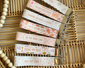 Mom Era Keychain Wristlet | Trendy Mom Phrases, Key Fob for Women