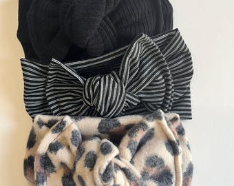 Baby Head Wrap Bows, Newborn Bow Headbands, Black, Cheetah, Stripe