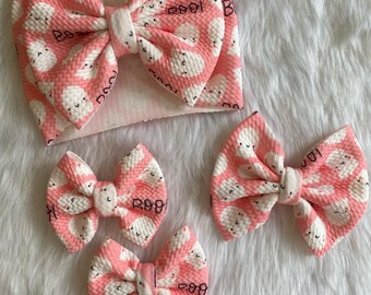 Halloween Ghost Hair Bow: Pink Spooky Head Wrap