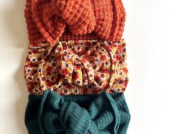 Fall Head Wrap Newborn, Thanksgiving Headband, Orange Hair Bow