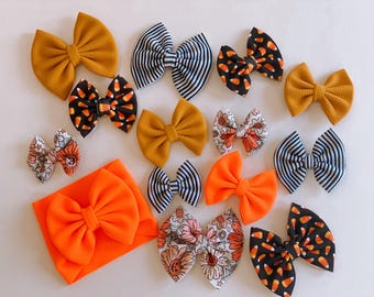 Halloween Head Wrap Baby, Halloween Hair Bow Newborn, Bright Orange Hair Bow Girl, Jack Stripe, Pumpkin Hair bow, Fall head wrap
