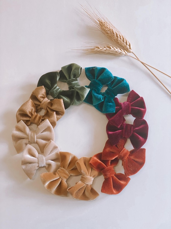 Velvet Pigtail Bows: Fall Hair Bows for Girls - Set of 2
