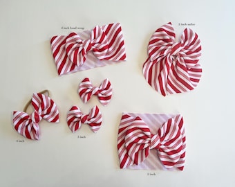 Candy Cane Stripe, Baby Headband, Bow, Hair Clip, Pigtails, Christmas
