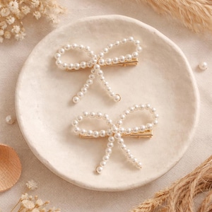 Dainty Pearl Bow Hair Clip, Gold Elegant Accessory
