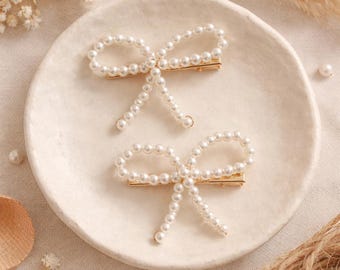 Dainty Pearl Bow Hair Clip, Gold Elegant Accessory