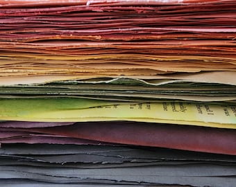 Set of 10 Colorful Dyed Vintage Book Pages, stained paper, approx 5x7 inches, pink, yellow, green, blue, purple, gray, unique, handcrafted