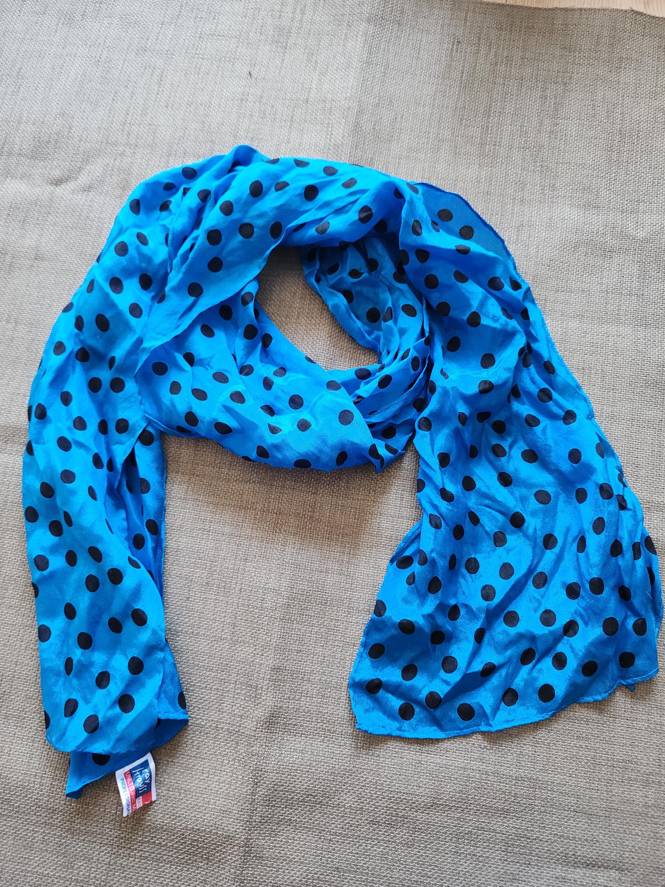 Blue Polka Dot Silk Scarf - Etsy display picture 2
