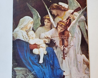 Song of the Angels, The Virgin with Angels, vintage art postcard, from Forest Lawn Memorial Park, Glendale, California, rare post card 1948