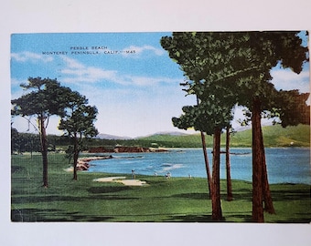 Pebble Beach, Monterey, California, vintage linen postcard, written, mailed, US 2 cent stamp, canceled, rare post card 1952
