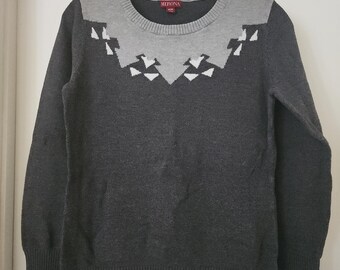 Vintage Merona sweater, shades of gray, women's size M medium, long sleeves, cotton rayon nylon blend, timeless traditional fashion