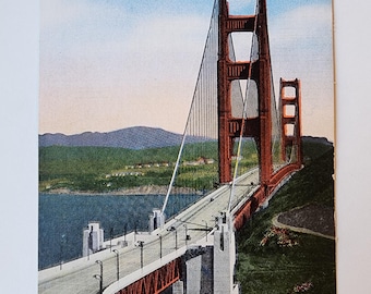San Francisco Golden Gate Bridge, Marin, California, vintage linen postcard, blank, rare post card, 1950s, made in USA