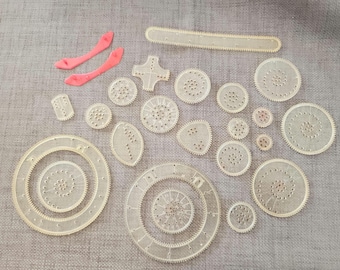 1973 Spirograph Set, including original rings, wheels, and ring holders; a classic educational design drawing toy; no box or pens included