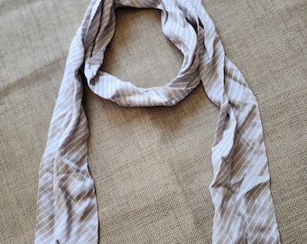 Vintage Specialty House 100% silk scarf, gray with white pinstripes, made in Japan, high quality, classic retro style, 48 x 3 inches