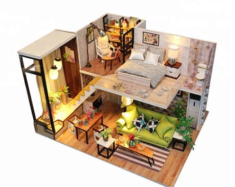 Diy Miniature Dollhouse Kit - Diy Miniature House - Wooden Dollhouse Furniture Set