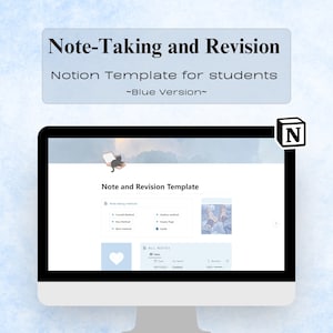 Notion テンプレート 大学生、メモ取りと修正チェックリスト ブルー バージョン、デジタル ダウンロード