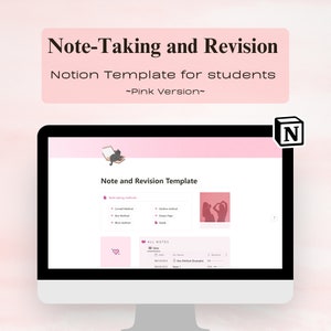 Notion テンプレート 大学生、メモ取りと修正チェックリスト、ピンク バージョン デジタル ダウンロード