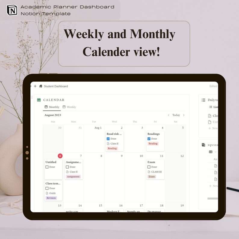 Notion Template College Student, Academic Planner Dashboard, Note ...