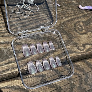 purple cat eye press on nails