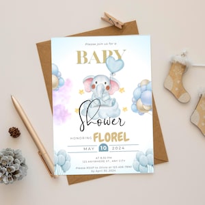 Printable Baby Shower Card Boy, Digital Download Baby Card, Sayings for Baby Shower Baby, Pink Cloud Design Instant Download | Canva Pro