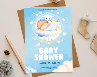 Printable Baby Shower Card Boy, Digital Download Baby Card, Sayings for Baby Shower, New Baby Card, Instant Download | Canva Pro