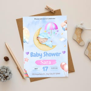 Baby Shower Card Boy Printable, Digital Download Baby Card, Sayings for Baby Shower, New Baby Card Gift Instant Download | Canva Pro