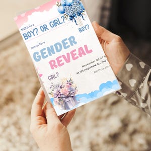 Modello di invito per rivelazione del sesso del bambino, download moderno per rivelazione del sesso del bambino, modello di invito per rivelazione del sesso del bambino istantaneo, download immediato / Canva Pro