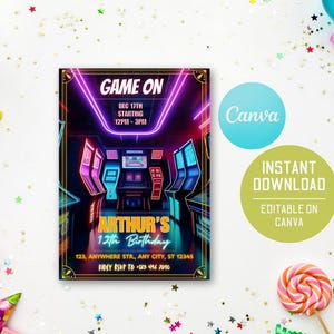 Editable Arcade Party Invitation | Retro Game Birthday Invite | Arcade Theme Invitation | Boy Invite