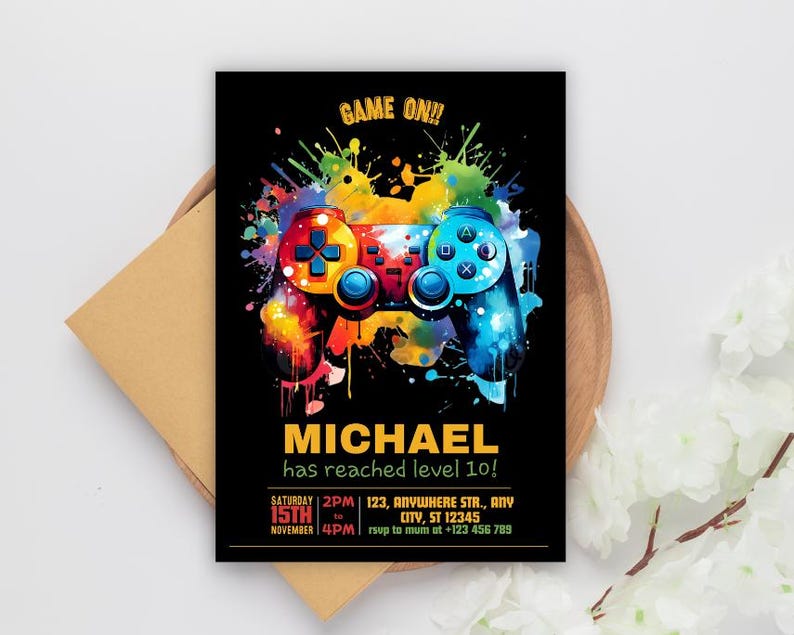 Controller Invites Editable Video Game Party Invitation | Gamer Birthday Invite | Arcade ...