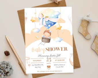 Baby Shower Card Boy Printable, Digital Download Baby Card, Sayings for Baby Shower, New Baby Card, Babyshower Instant Download | Canva Pro