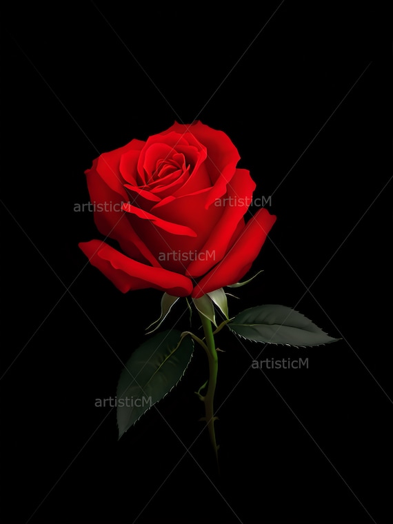 Magical Red Rose on Black Background - Ideal Fine Art Print