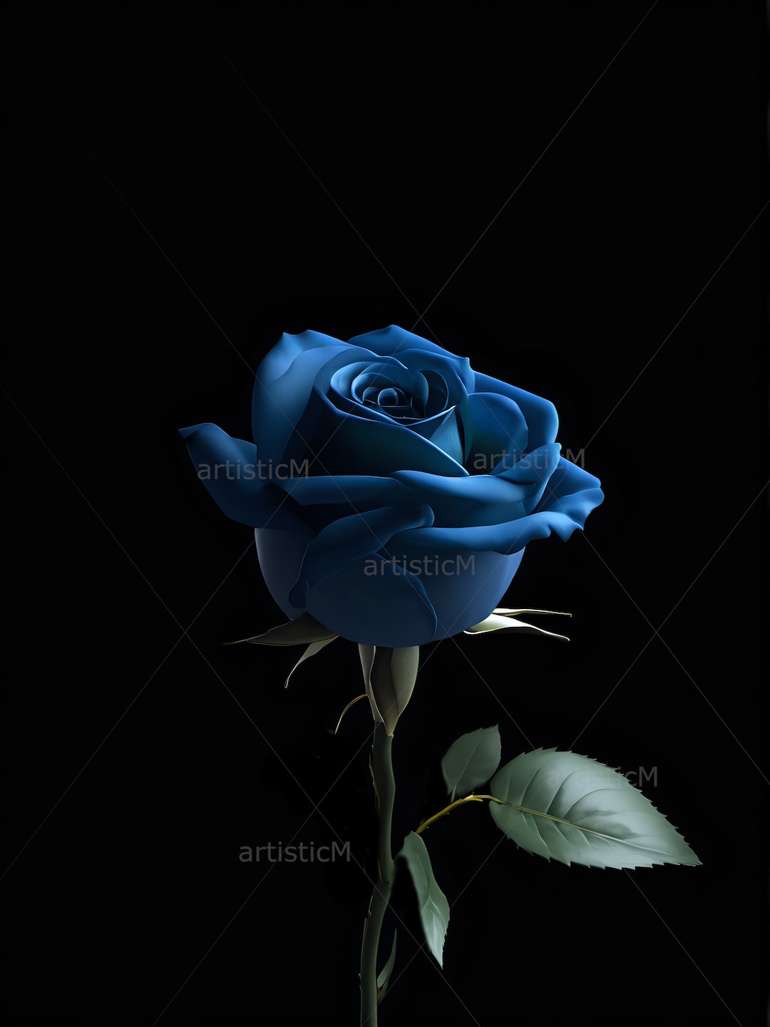 Vivid Blue Rose on Black Background - Ideal Fine Art Print for