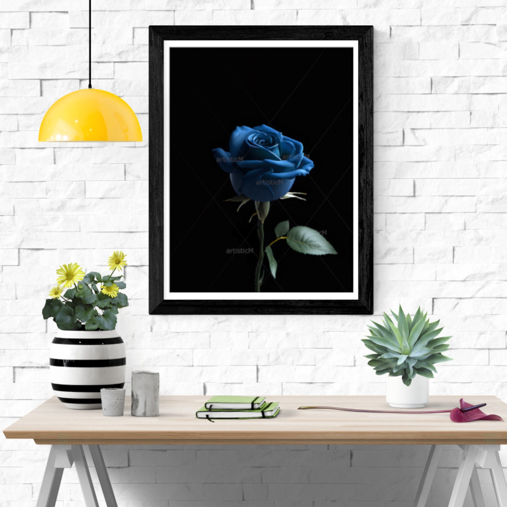 Vivid Blue Rose on Black Background - Ideal Fine Art Print for