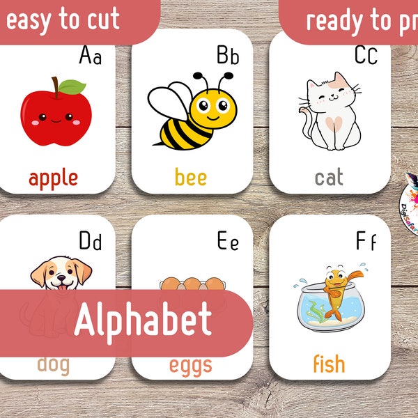 DigiSafari 26 Alphabet Flashcards | Montessori flashcards | Educational Printable Cards | Instant Download | Ready to Print