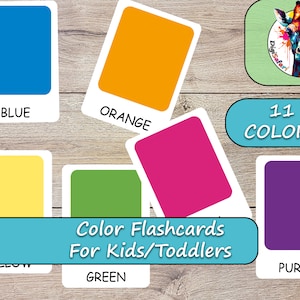 DigiSafari 11 Farben Karteikarten | Montessori Karteikarten | Karten für Vorschulalter | Druckbare Lernkarten | Sofort Download