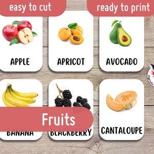 Cartes d'apprentissage réalistes de fruits | Jeu de 32 cartes | Flashcards Montessori | Imprimables éducatifs | Téléchargement instantané | Prêt à imprimer