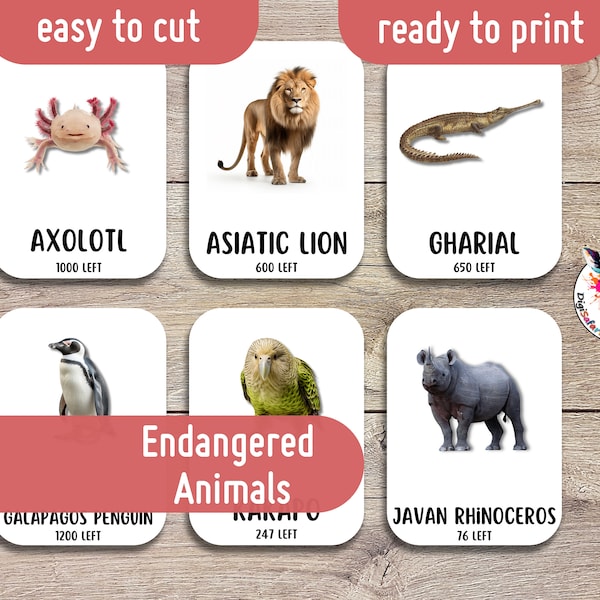 Endangered Animals Flashcards | Montessori Education | Educational Flashcards for Montessori Learning | Instant Download | Ready to Print