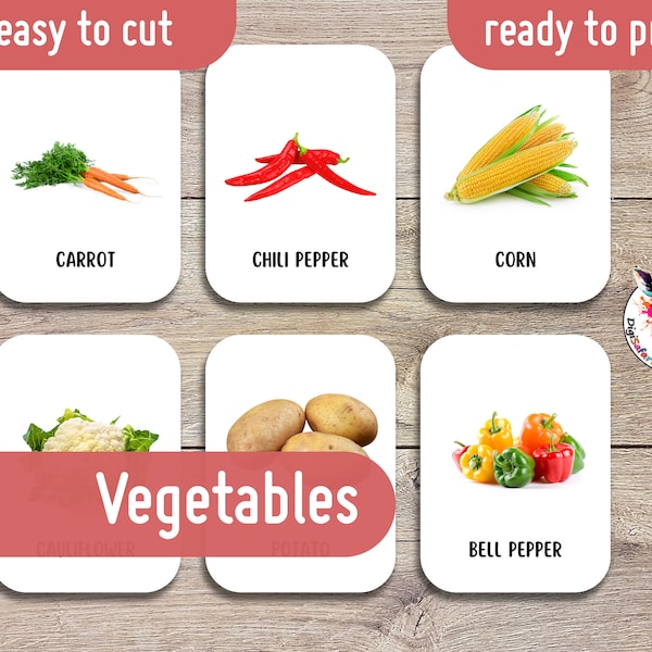 Explore Healthy Choices with Vegetable Flashcards | Montessori Educational Printables | 31 Cards Set| Instant Download | Ready to Print