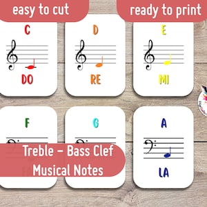 Scatena l'apprendimento musicale: Flashcards sulla chiave di violino e di basso / Flashcards Montessori / Materiale didattico stampabile / Download immediato / Pronto per la stampa