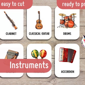 DigiSafari Instruments Flash Karten | Montessori Karteikarten | Druckbare Lernkarten | Sofortdownload | Druckbereit